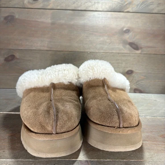 ugg disquette womens size 8 shoes brown suede shearling platform slippers - Picture 5 of 9